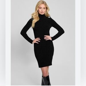 NWT Guess Black Cowl Turtleneck Chunky Knit Long Sleeve Sweater Dress Small